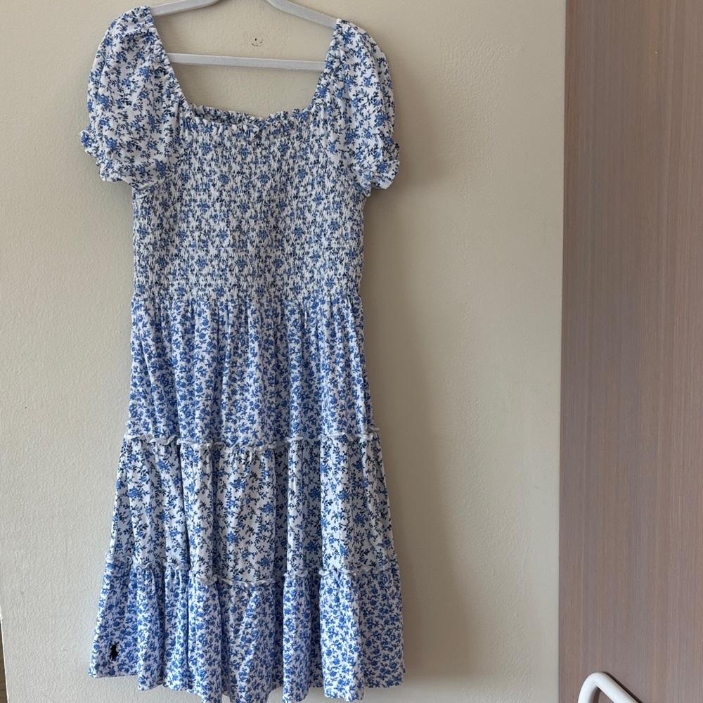 Polo Ralph Lauren Floral Blue and White jersey Dress XL 16